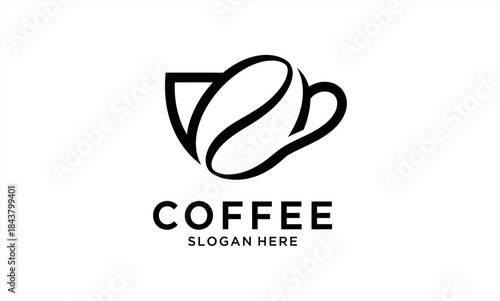 Minimalist Coffee Cup and Bean Logo Design.