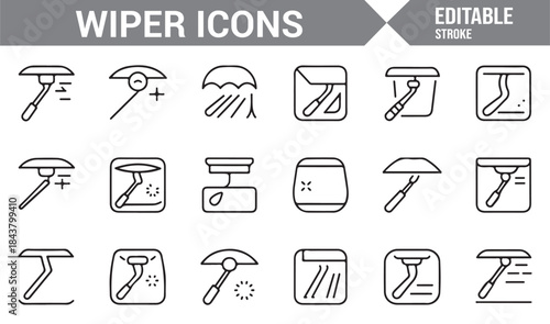 Car maintenance wiper and rain control outline vector pack