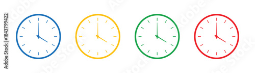 Colorful Analog Clocks Showing Time dial face On Transparent Background