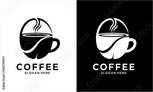 Modern Coffee Cup Logo Design with Steam and Bean Shape.
