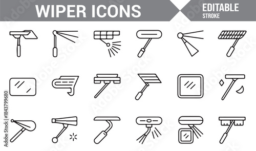 Car windshield cleaning and rain control outline symbols