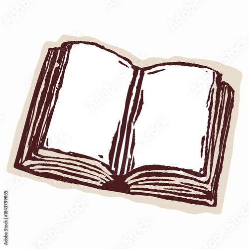 Simple empty open bible book sticker motif. Hand drawn black and white vector journal, notebook with copy space to add your own text. Blank pages to cover with writing for icon logo