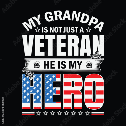 Veteran Grandpa Hero T-Shirt Design with American Flag and Typography