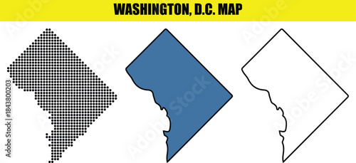 Washington D.C. Map with Dotted Solid and Outline Styles