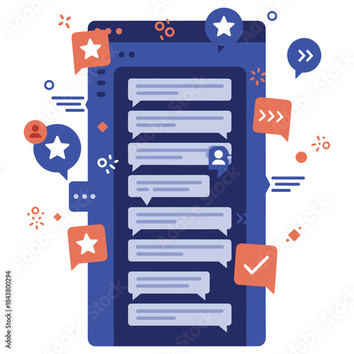 Colorful chat interface with messages and icons