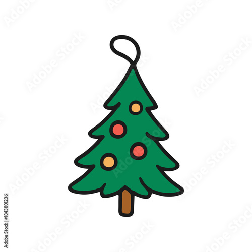 Christmas object tree vector illustration. Hand drawn simple graphic elements design