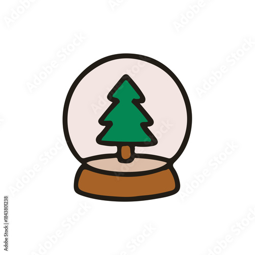 Christmas object snow globe vector illustration. Hand drawn simple graphic elements design