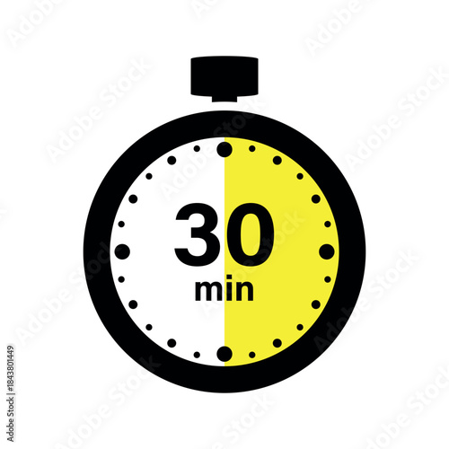 Stopwatch icon. 30 min timer, 30 minutes timer icon