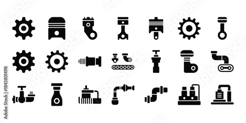 Collection of industrial machine and engine part icons