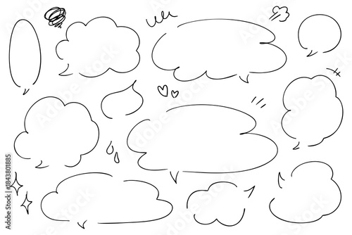 手書きの吹き出しと漫符のあしらいセット