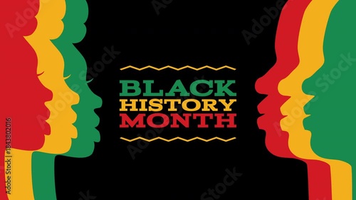 black history month women and men profiles sillhouettes african american culture animated banner video footage 