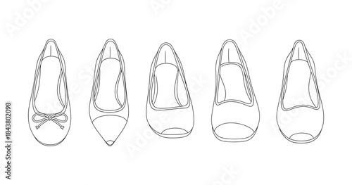 Line art of five different women's shoes in minimalist design