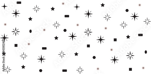 Black silhouette vector illustration pattern of seamless nature design set of birds and ants on white background