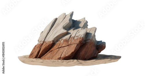 Rocky outcrop on sandy base isolated on a transparent background stone