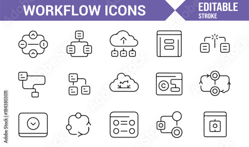 Process automation and management workflow vector icons
