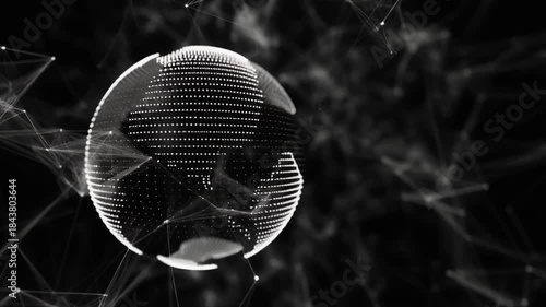 Digital globe with interconnected network lines and dots in a dark, abstract space.