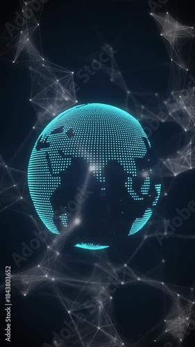 Digital blue globe with glowing plexus network background representing global technology.