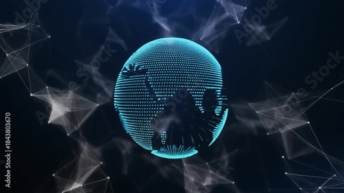 Digital globe with Statue of Liberty silhouette and abstract network background, symbolizing global connection and freedom.