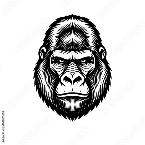 Stoic Gorilla Head Line Art. Black and White Vector Icon for Logo, Intelligent Ape Mascot, Strength/Dignity Symbol, or Primate/Wildlife/Jungle Branding Generative ai 