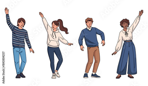 Diverse group of young adults dancing happily together