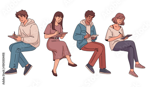 Diverse group of young adults using tablets in casual attire