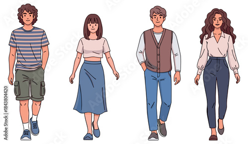Group of diverse young adults walking together