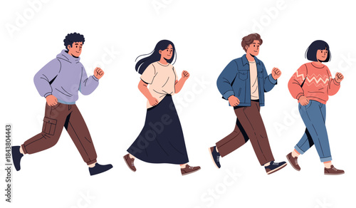 Four diverse young adults walking together
