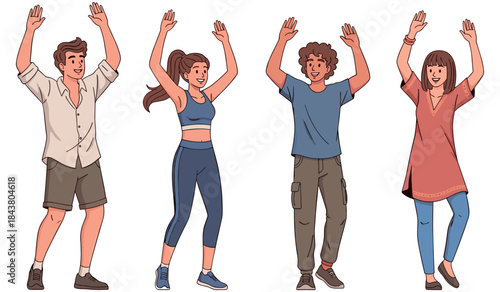 Diverse group of young adults dancing with joyful expressions