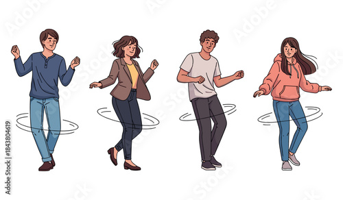 Diverse group of young adults and teen dancing in casual clothing