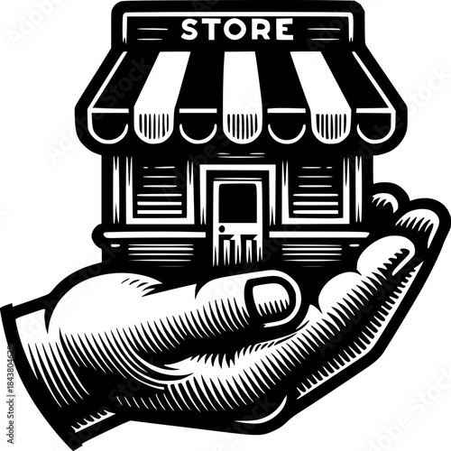 Store in Hand: This image captures a store meticulously held in the open palm, it signifies the concept of possession and support, emphasizing stability and assurance in business matters.