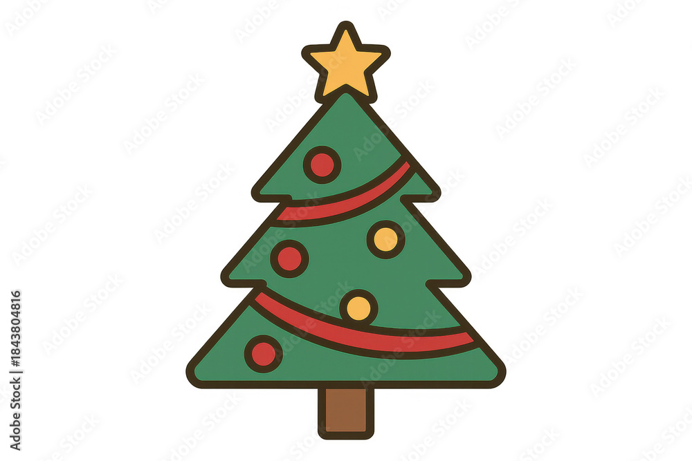 custom made wallpaper toronto digitalChristmas tree icon celebrating winter holidays with star, festive ornaments, and red garland on transparent background