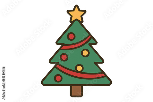 Wallpaper Mural Christmas tree icon celebrating winter holidays with star, festive ornaments, and red garland on transparent background Torontodigital.ca