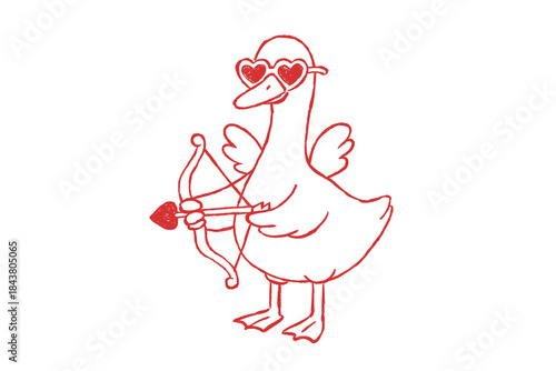 Funny Cupid Goose Character with Bow and Arrow Valentine's Design