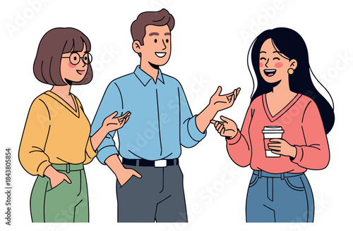 Diverse group socializing: young adults engaged in friendly conversation