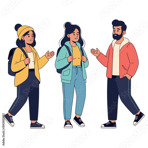 Group of young adults talking and smiling outdoors in casual attire