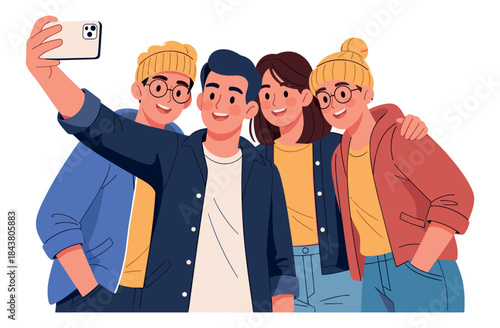 Group of young caucasian friends taking selfie together