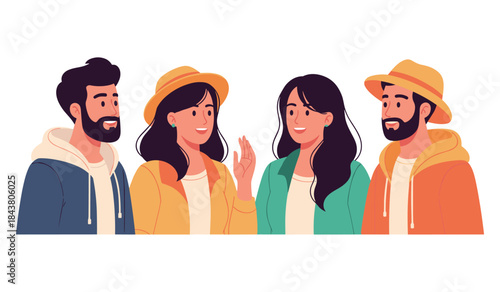 Group of young adults in casual attire talking happily