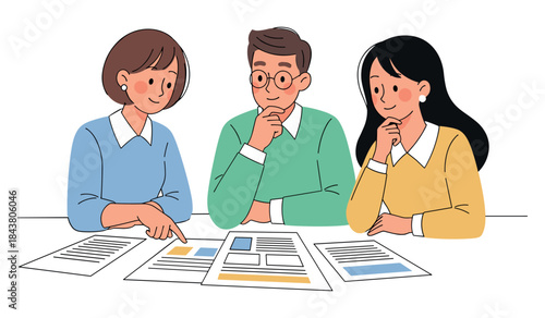 Collaborative meeting with three young adults reviewing documents