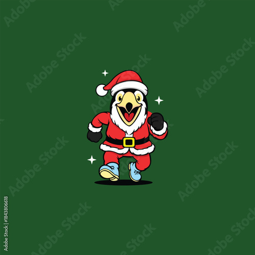 A cheerful vector illustration of a toucan dressed as Santa Claus