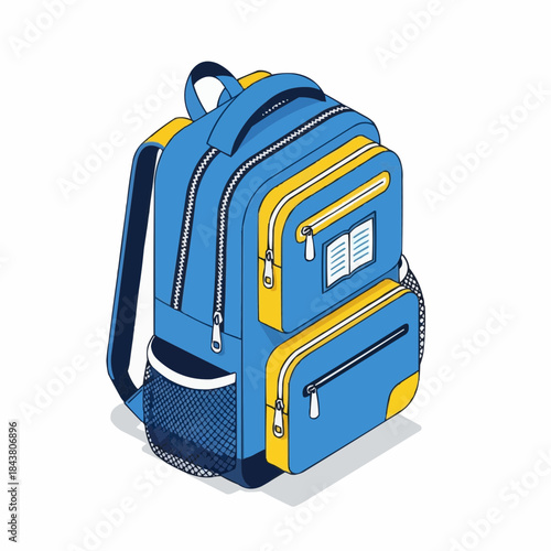 A vibrant and stylish yellow and blue school backpack, essential for education and learning, Vector illustration
