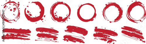 Red hand drawn marker strokes and underline elements isolated on white. Bold highlight lines include circles arrows and scribbles. Ideal for emphasis notes edits presentations and graphic design.