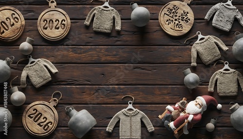 Retro Style Happy 2026 New Year Greeting Card with Champagne and Fireworks