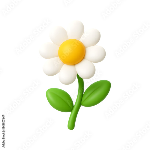 Cheerful 3d daisy flower with white petals and a sunny yellow core on a dark background. isolated on transparent background, illustration