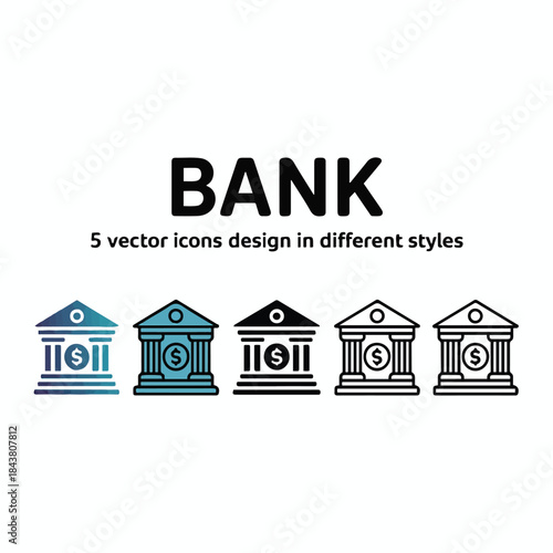 Collection of bank building icons in various styles
