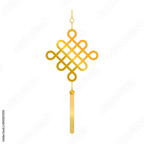 Golden Chinese knot icon.Lunar new year symbol.China Spring Festival element.Lucky charms clipart.