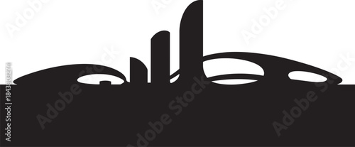 Abstract skyline silhouette of futuristic buildings city landscape graphic element