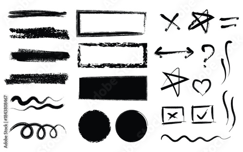 Collection of various black hand drawn shapes and symbols