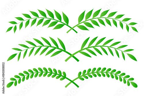 Green laurel wreath. Green silhouette laurel foliate wreaths, award, achievement, chaplet, heraldry, nobility. Green leaf silhouette on PNG.