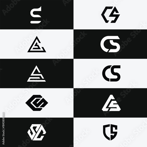Modern abstract geometric S and C letter logo designs perfect for corporate business branding identity