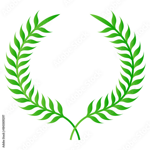 Green laurel wreath. Green silhouette laurel foliate wreaths, award, achievement, chaplet, heraldry, nobility. Green leaf silhouette on PNG.